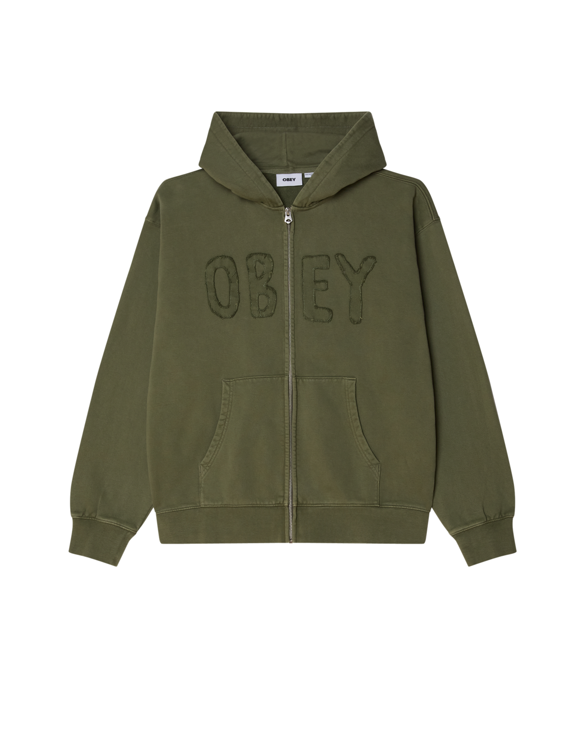 HYBRID FADED ZIP HOOD - DEEP LICHEN GREEN FADED WASH