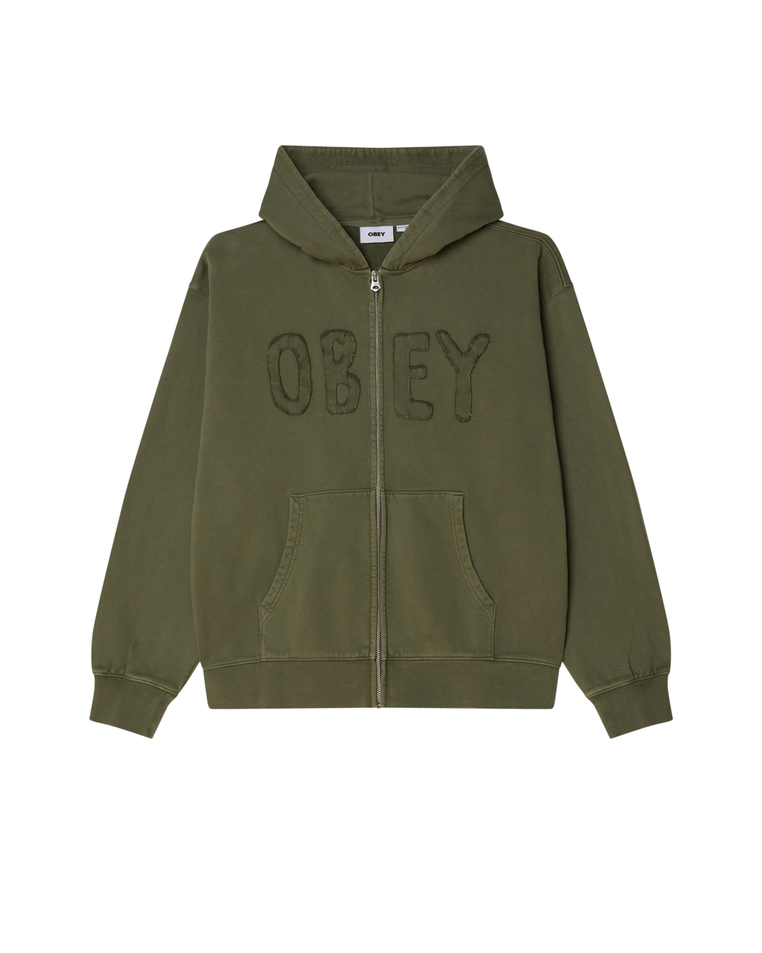 HYBRID FADED ZIP HOOD - DEEP LICHEN GREEN FADED WASH