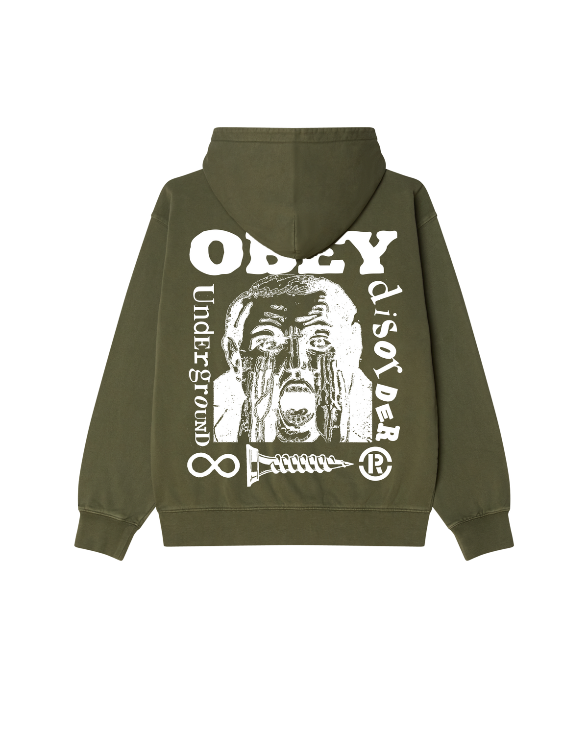 UNDERGROUND FADED HOOD - DEEP LICHEN GREEN FADED WASH