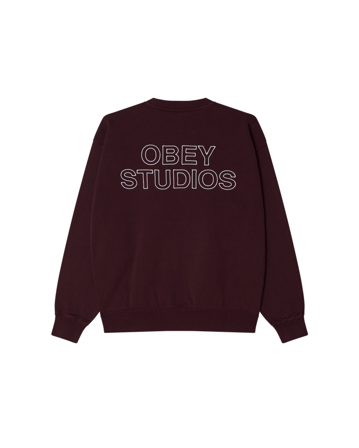 OBEY STUDIOS FADED CREWNECK - WINETASTING FADED WASH