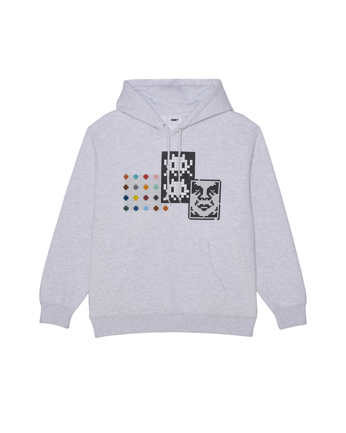 TRIPLE TROUBLE OBEY INVADER HOODIE - HEATHER GREY MULTI