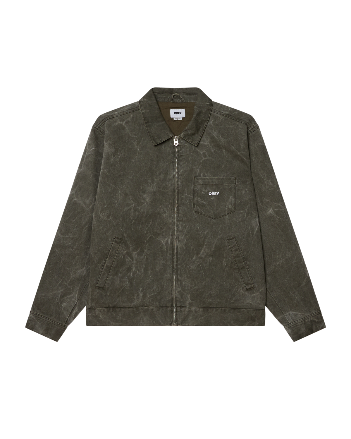 OBEY WORKMAN ZIP JACKET - BLACK OLIVE WRINKLE WASH