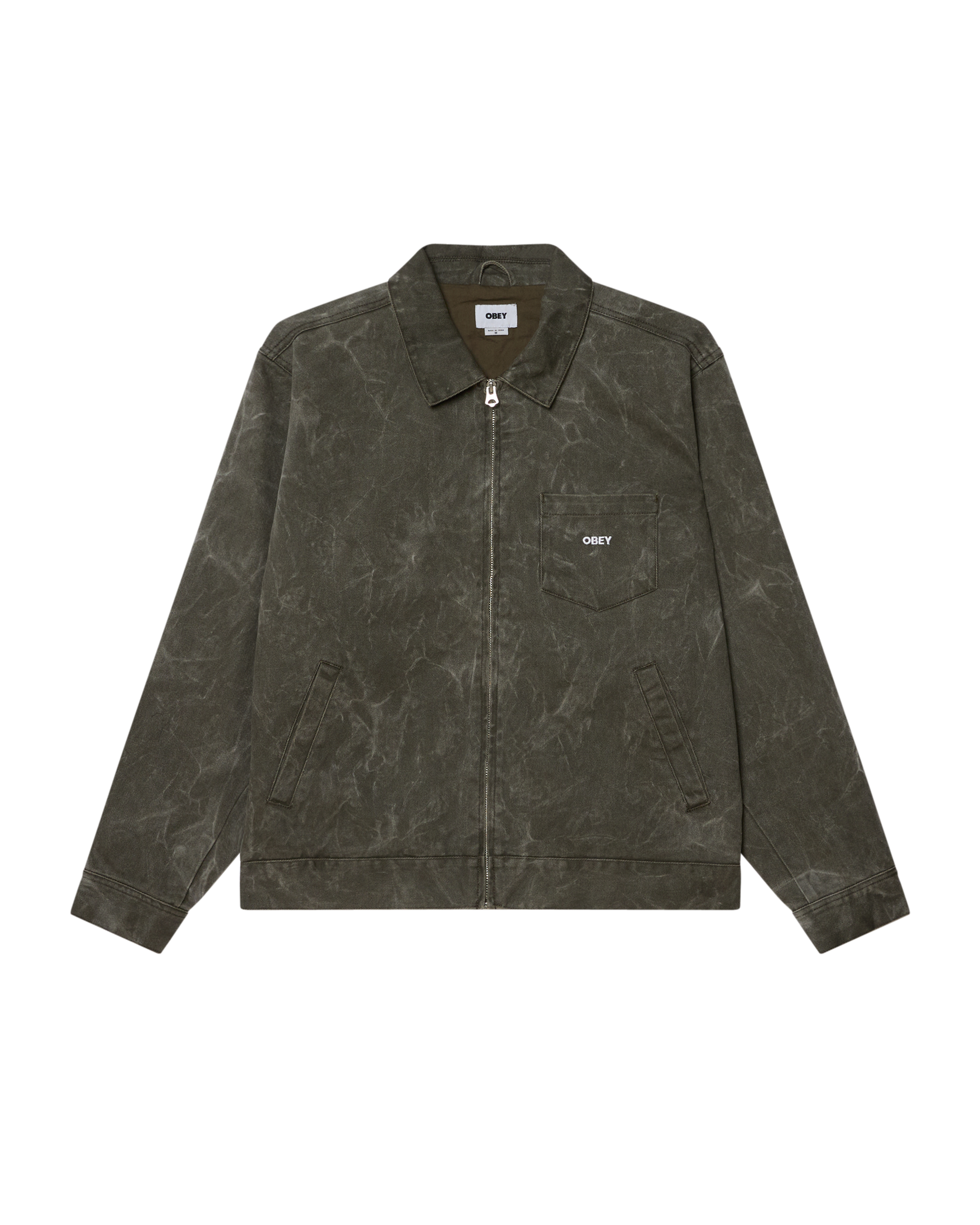 OBEY WORKMAN ZIP JACKET - BLACK OLIVE WRINKLE WASH