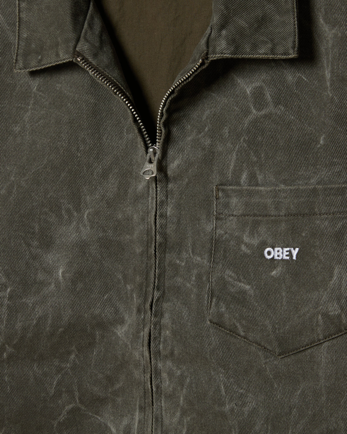 OBEY WORKMAN ZIP JACKET - BLACK OLIVE WRINKLE WASH