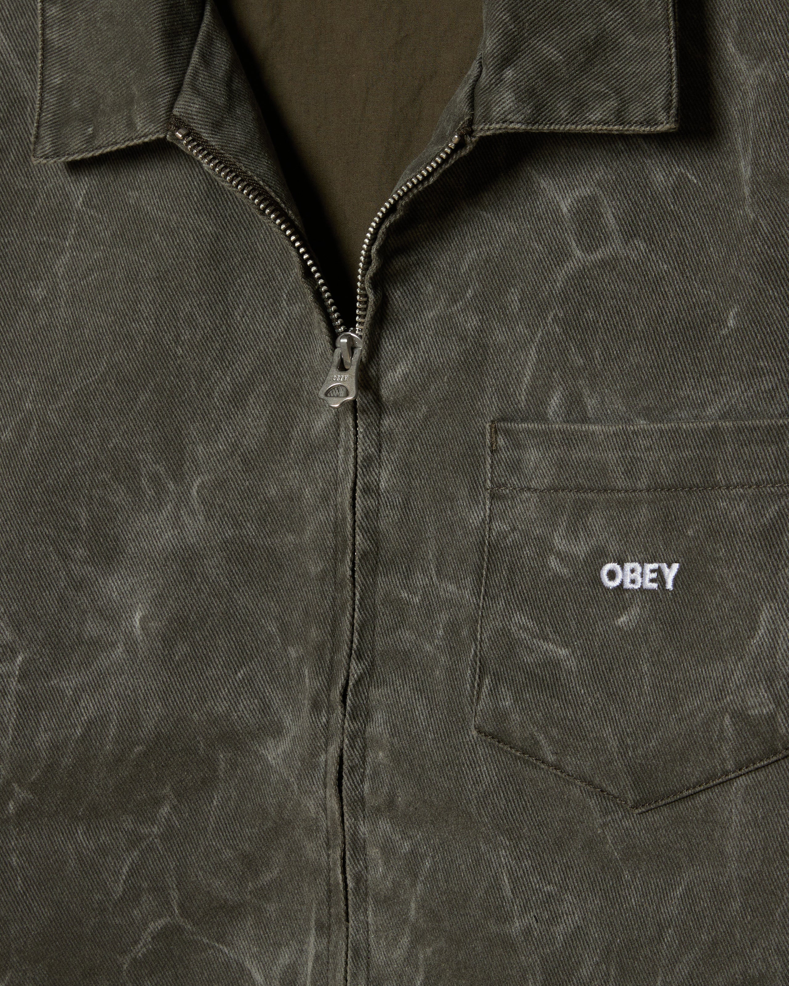 OBEY WORKMAN ZIP JACKET - BLACK OLIVE WRINKLE WASH