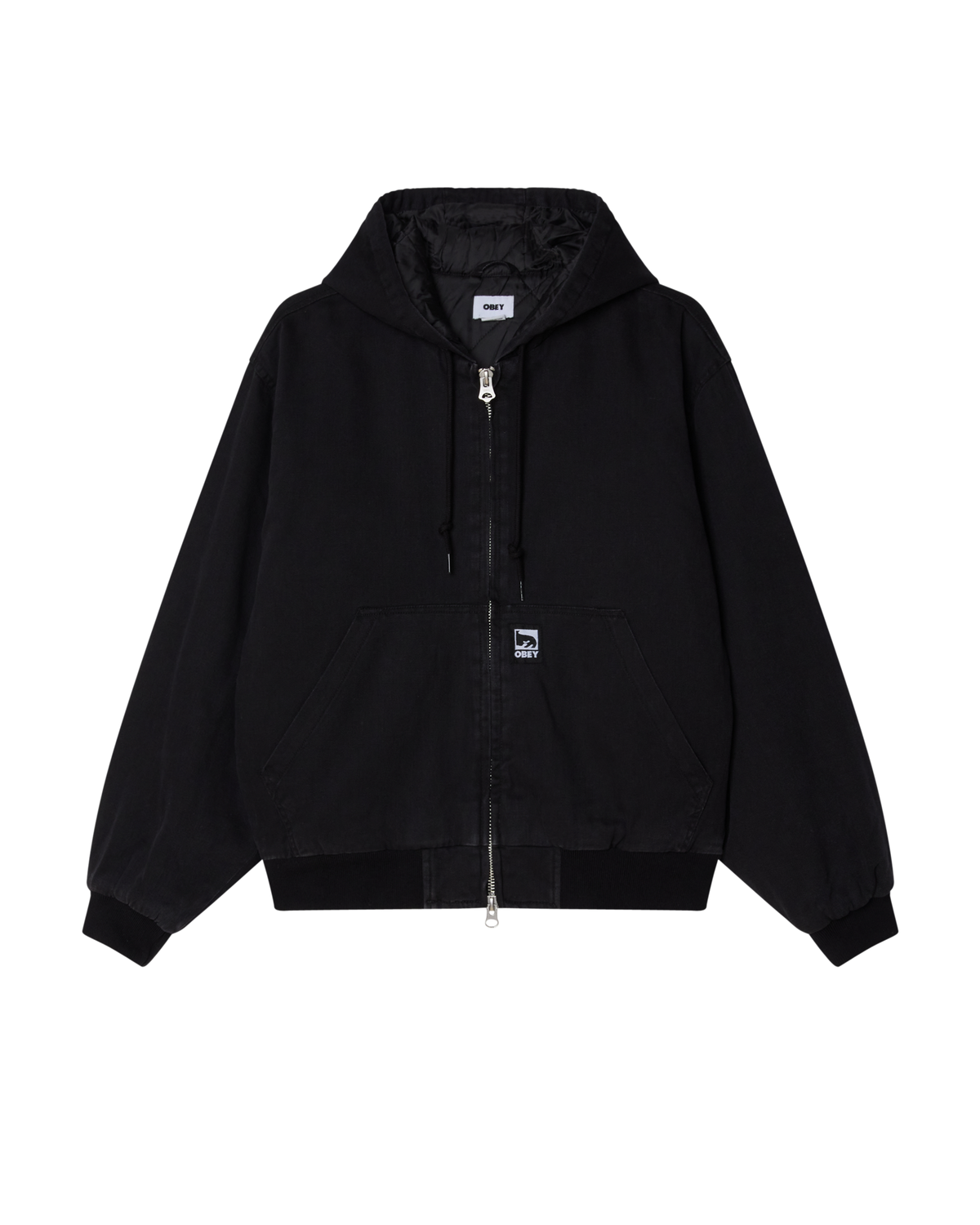 OBEY RANDY ZIP UP HOOD - BLACK FADED WASH
