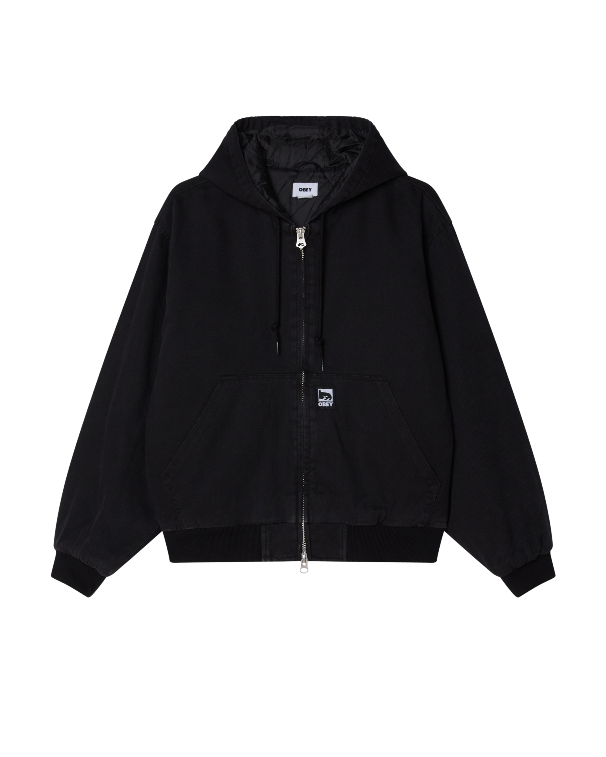 OBEY RANDY ZIP UP HOOD - BLACK FADED WASH
