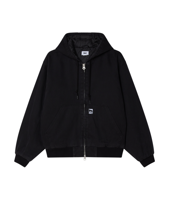 OBEY RANDY ZIP UP HOOD - BLACK FADED WASH
