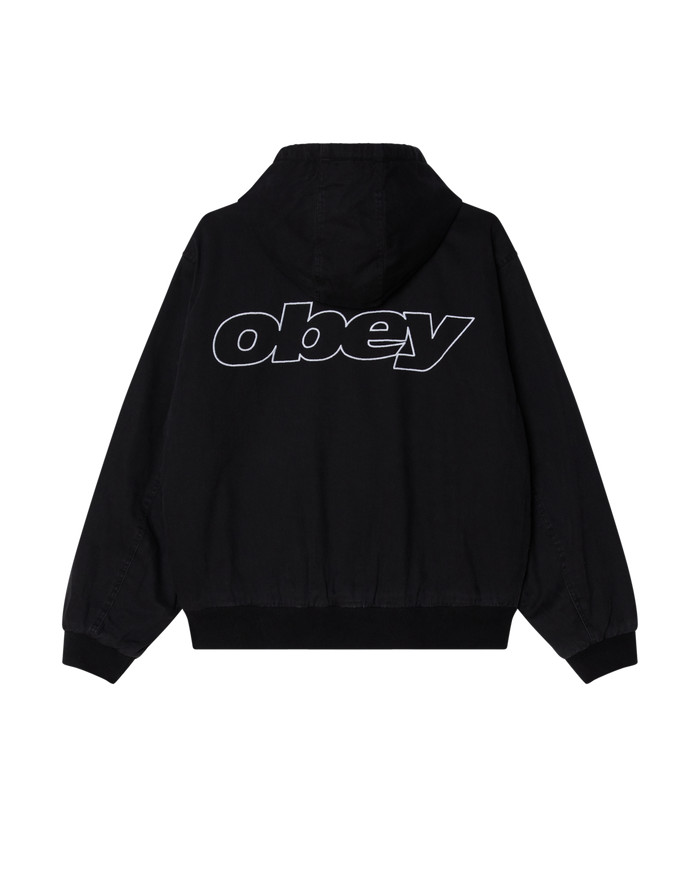 OBEY RANDY ZIP UP HOOD - BLACK FADED WASH