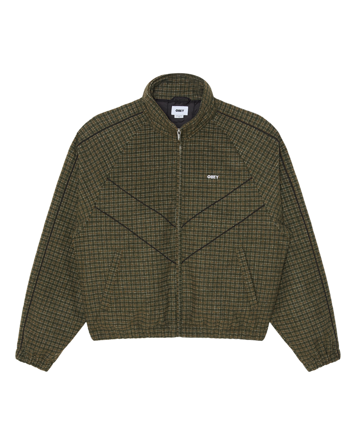 OBEY LEISURE TRAINING JACKET - DARK OLIVE PLAID