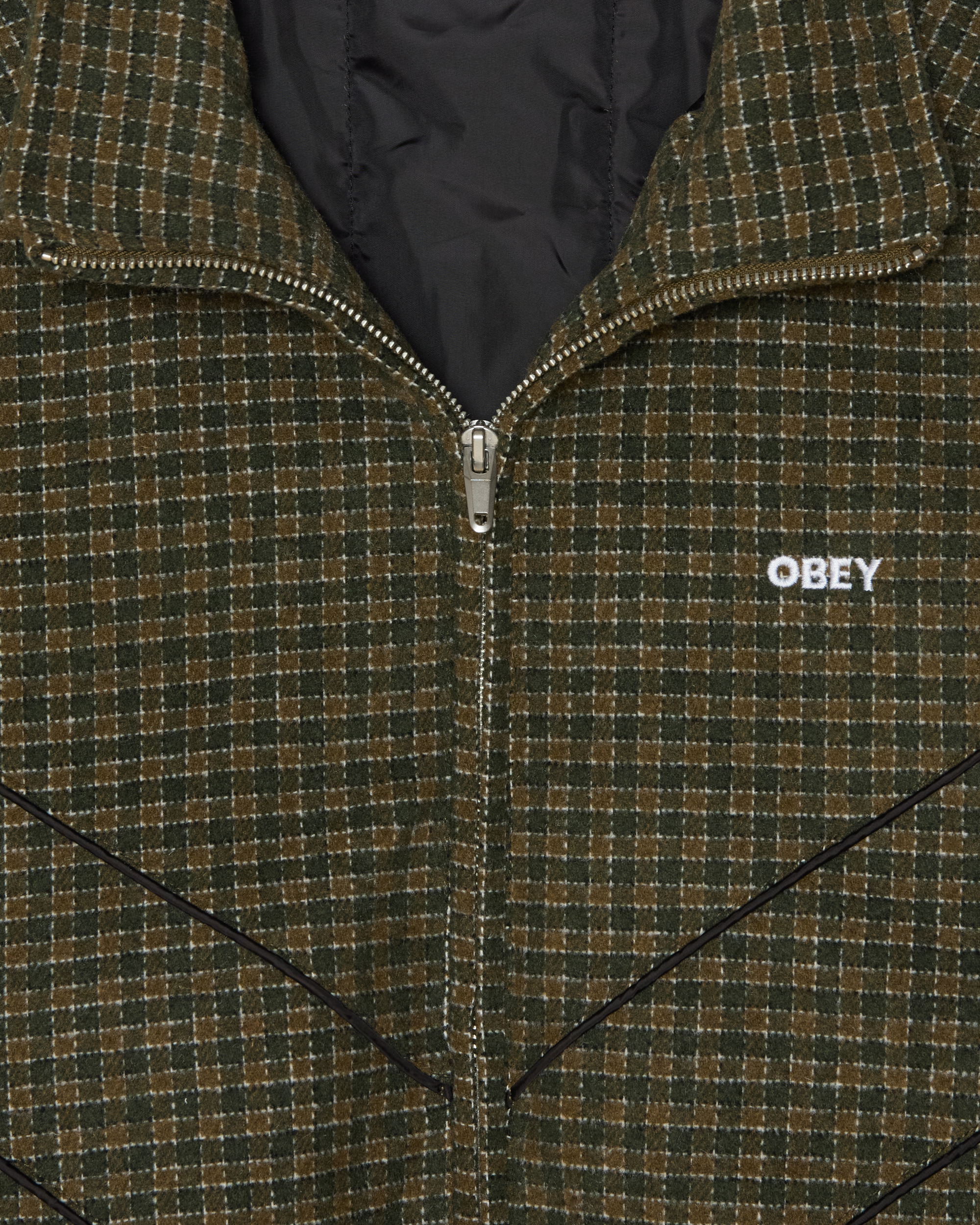 OBEY LEISURE TRAINING JACKET - DARK OLIVE PLAID