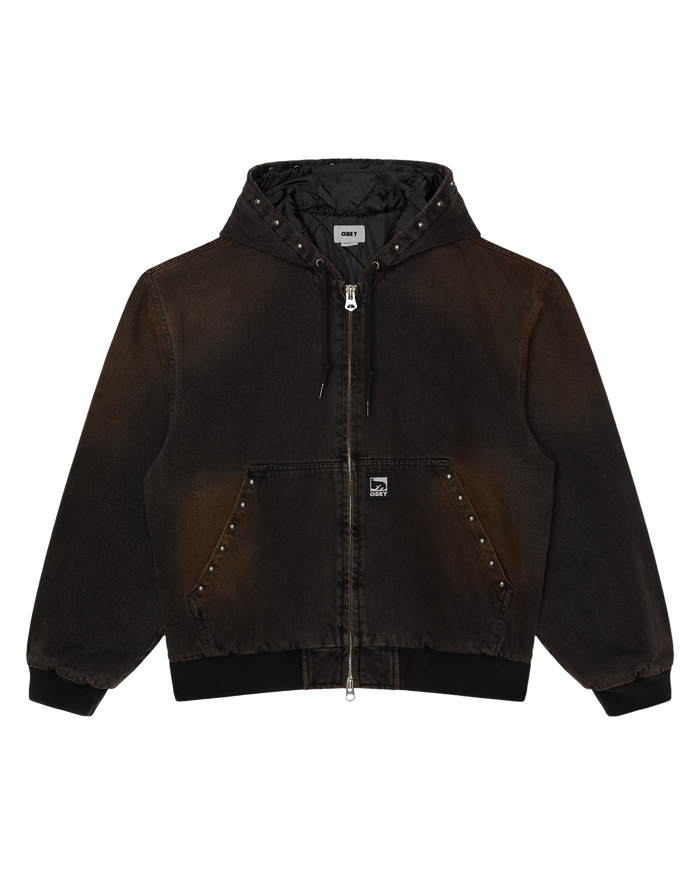 STUDDED ZIP UP JACKET - BLACK RUST WASH