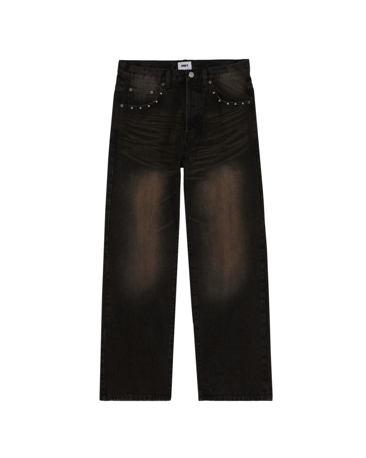 STUDDED BOXCAR STRAIGHT LEG DENIM - BLACK RUST WASH