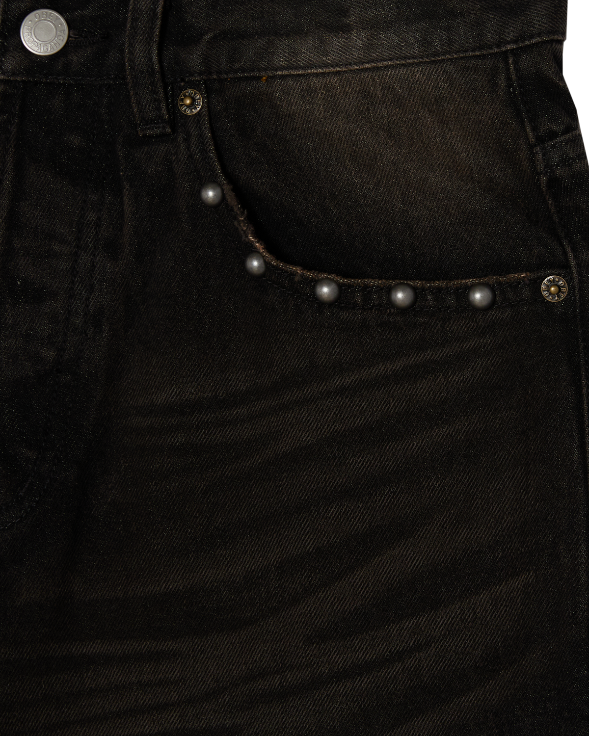 STUDDED BOXCAR STRAIGHT LEG DENIM - BLACK RUST WASH