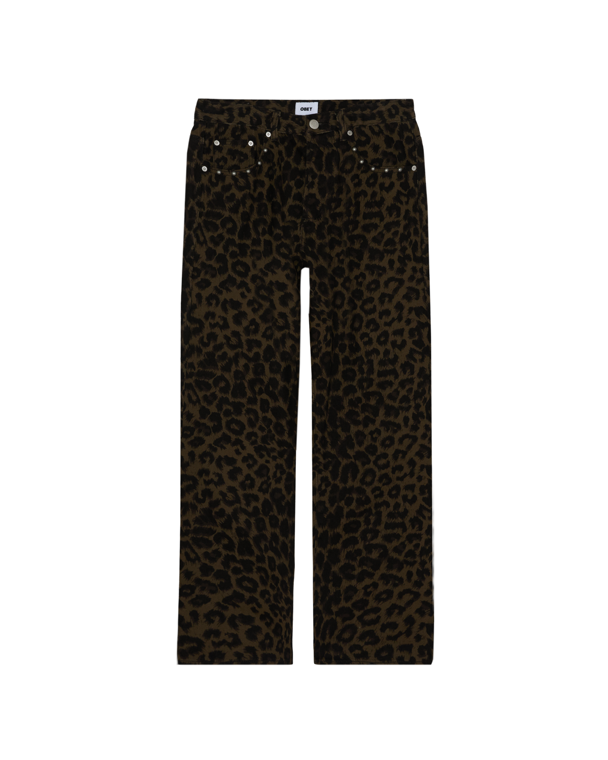 STUDDED BOXCAR STRAIGHT LEG DENIM - DARK LEOPARD