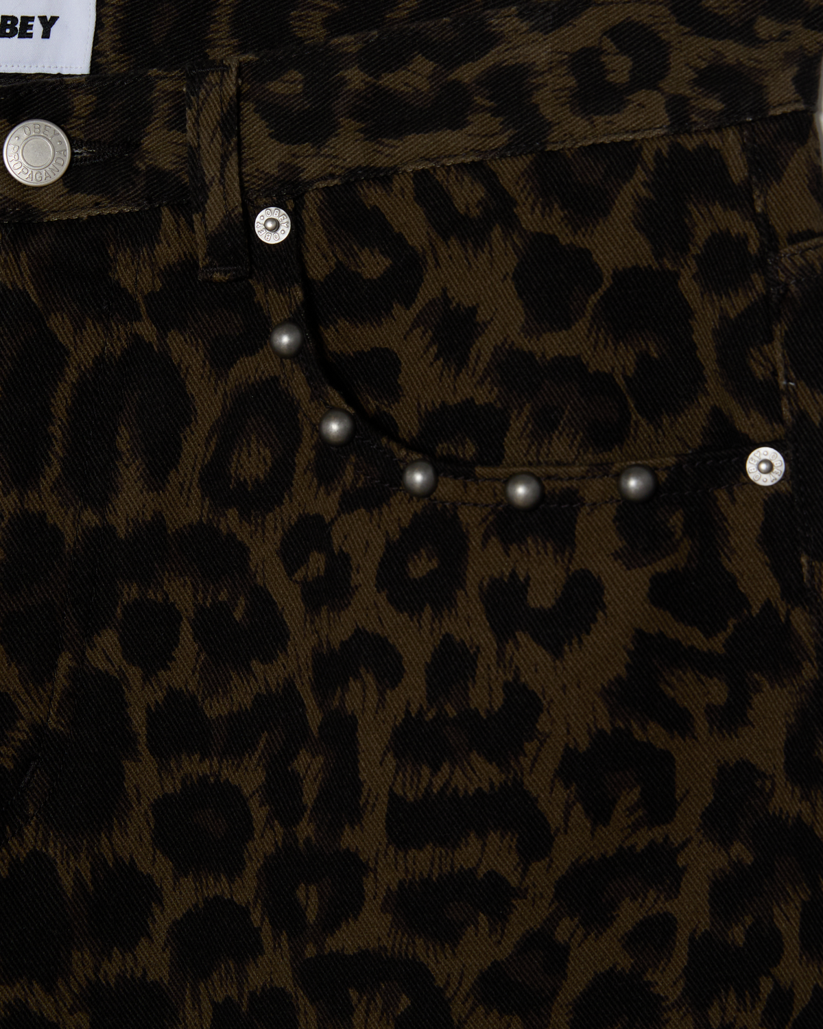 STUDDED BOXCAR STRAIGHT LEG DENIM - DARK LEOPARD