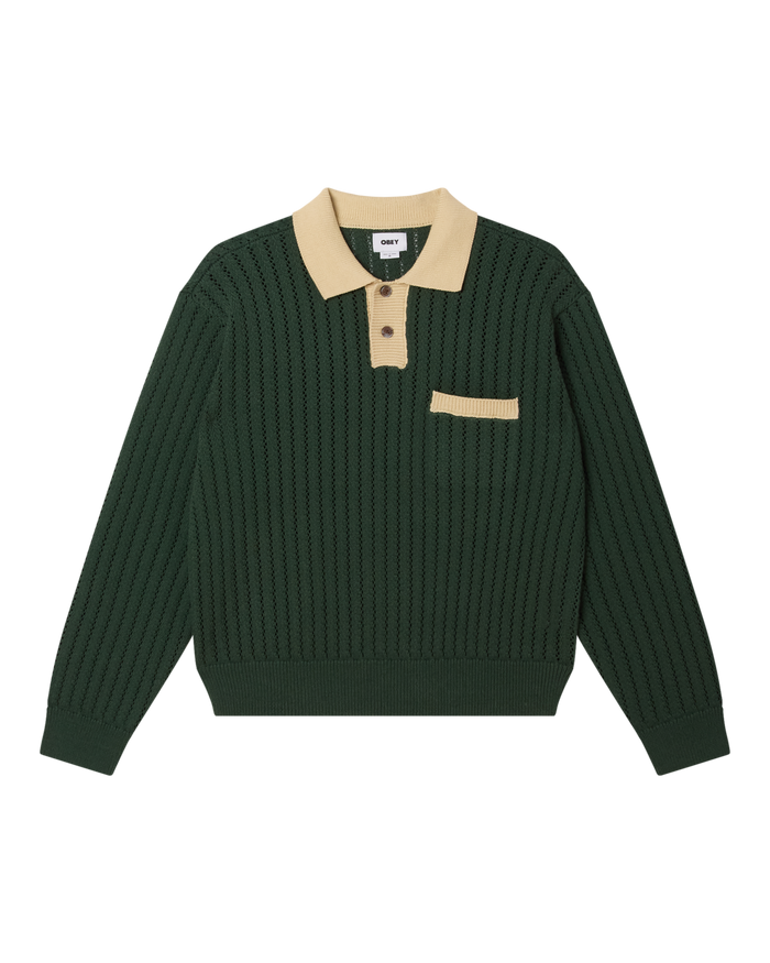 OBEY JASPER POLO SWEATER - PINE NEEDLE MULTI
