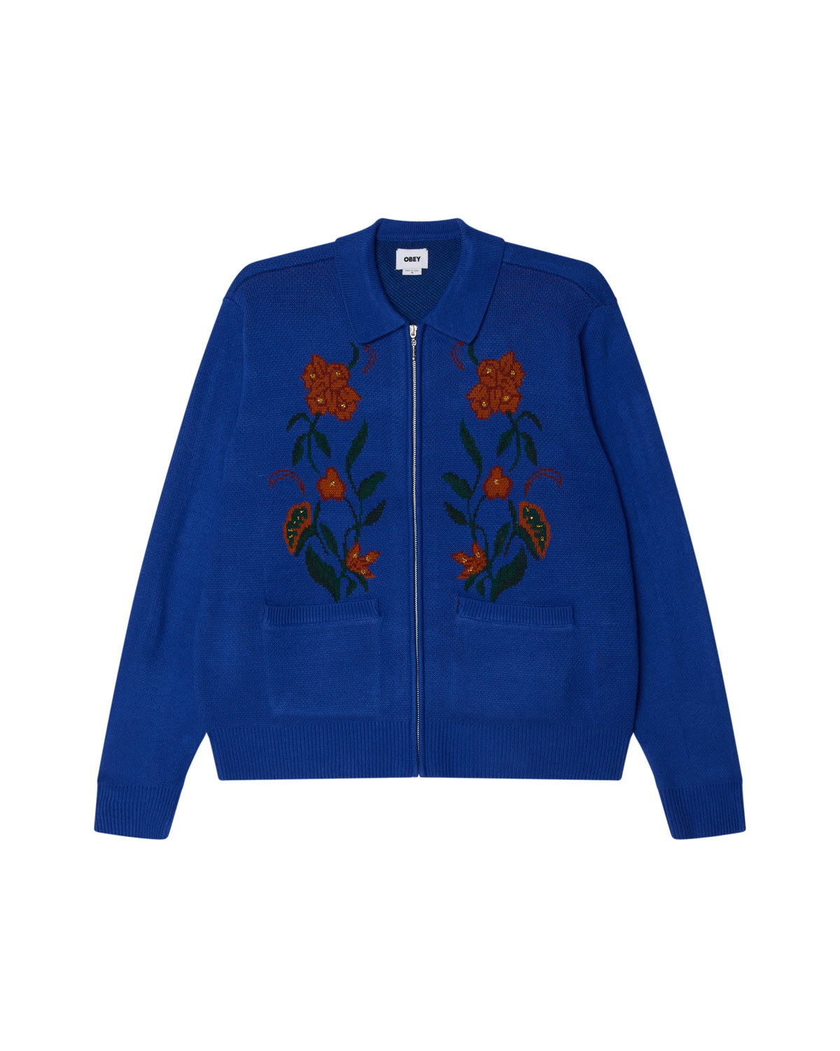 OBEY FLORAL ZIP CARDIGAN - SURF BLUE
