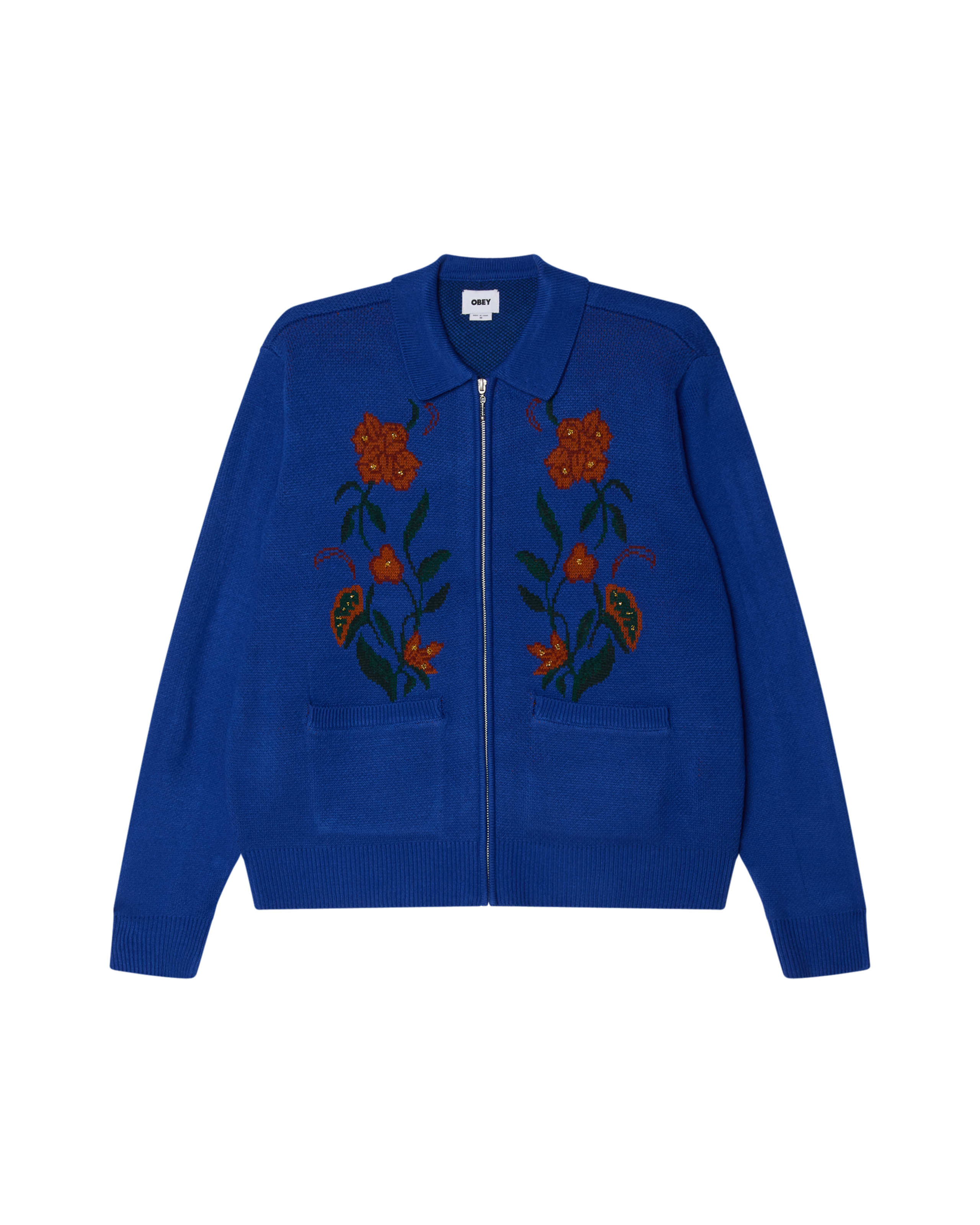 OBEY FLORAL ZIP CARDIGAN - SURF BLUE
