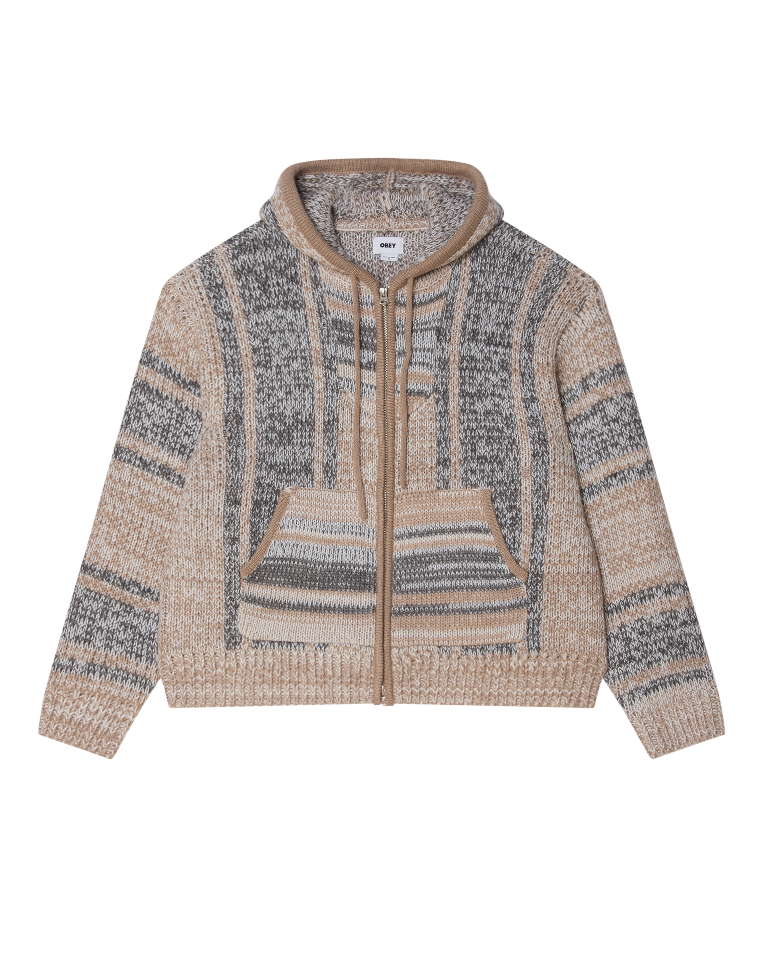 OBEY ZIP UP BAJA SWEATER - NATURAL MULTI