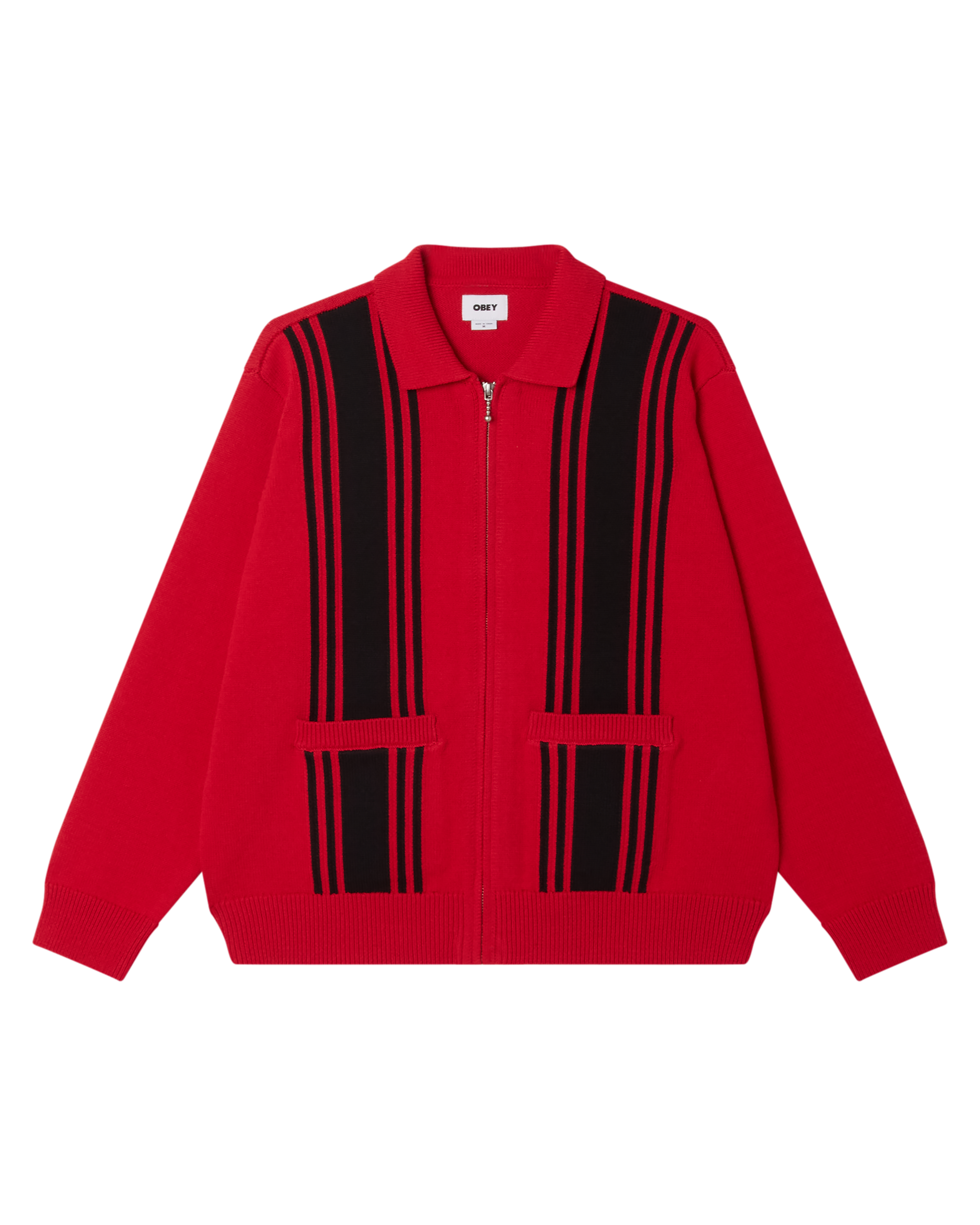 OBEY MATT ZIP UP SWEATER - RED MULTI