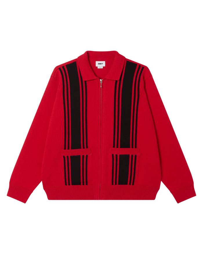 OBEY MATT ZIP UP SWEATER - RED MULTI