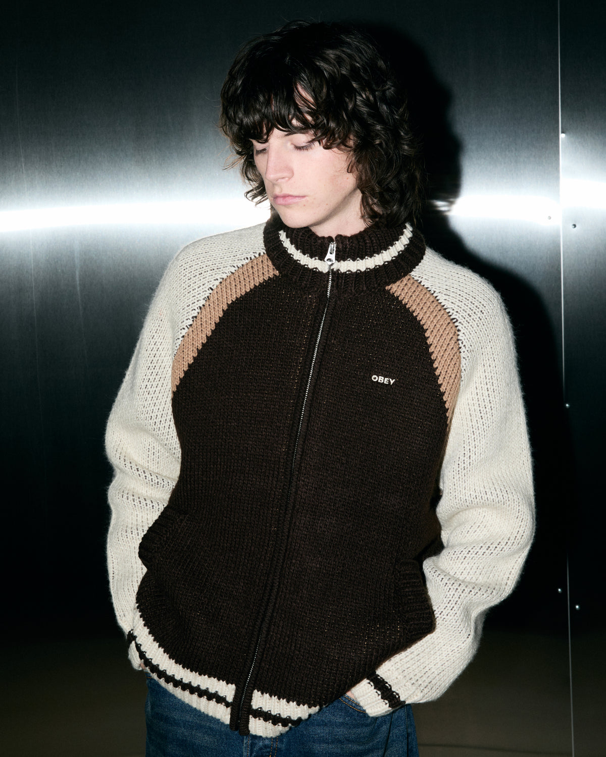 AVEN ZIP UP SWEATER - BROWN MULTI