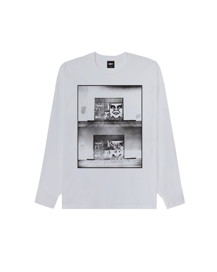 OBEY DESTROYED ICON PHOTO LS CLASSIC T-SHIRT - WHITE