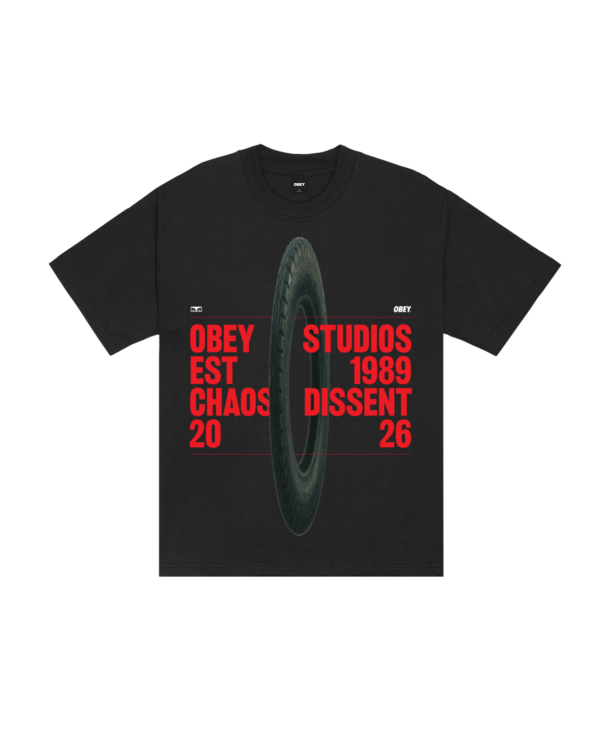 OBEY STUDIOS CHAOS DISSENT HEAVYWEIGHT T-SHIRT - VINTAGE BLACK