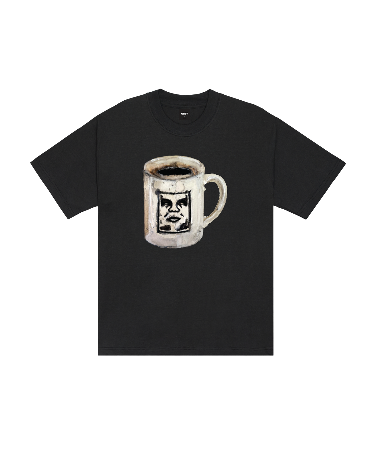 OBEY COFFEE CUP HEAVYWEIGHT T-SHIRT - VINTAGE BLACK