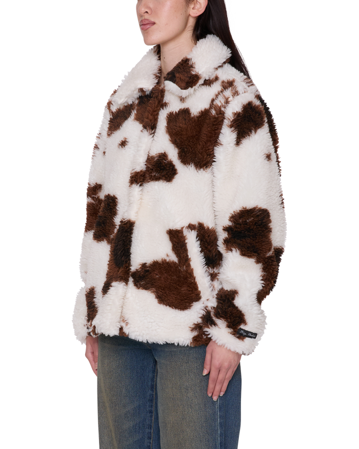 NOLIE SHERPA SHORT COAT - COW PRINT