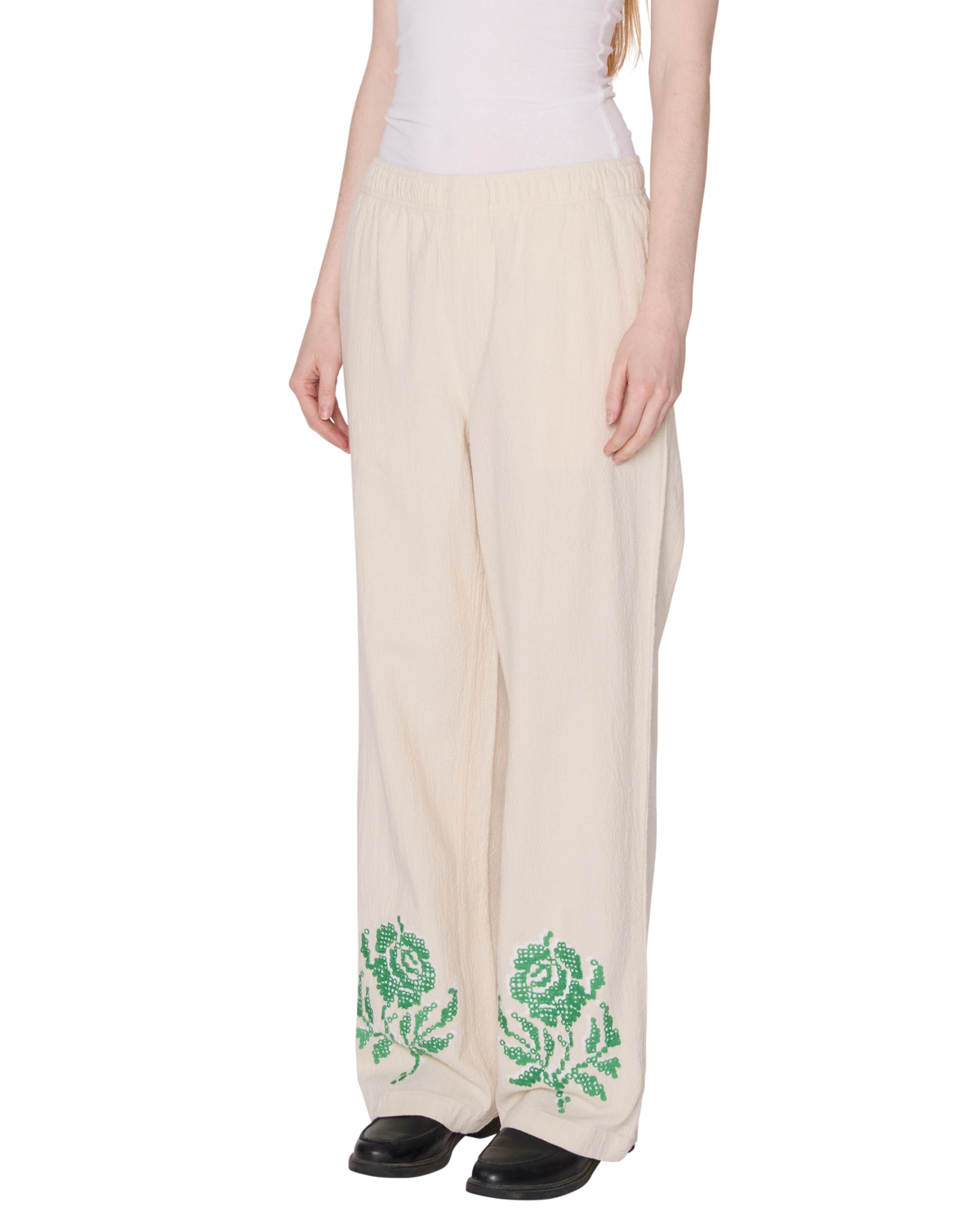 ROSES EMBELLISHED PANT - NATURAL