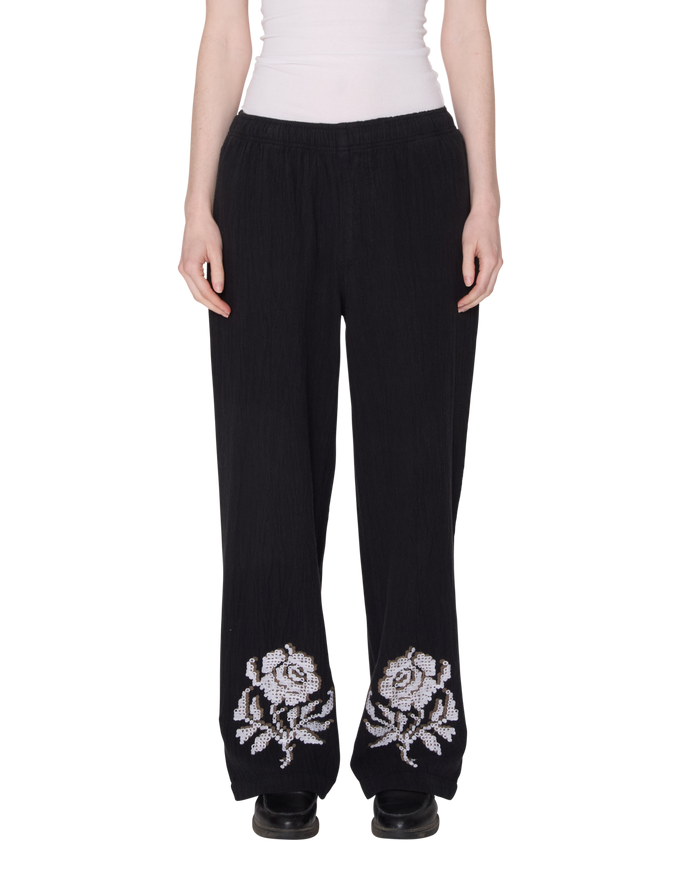 ROSES EMBELLISHED PANT - OFF BLACK