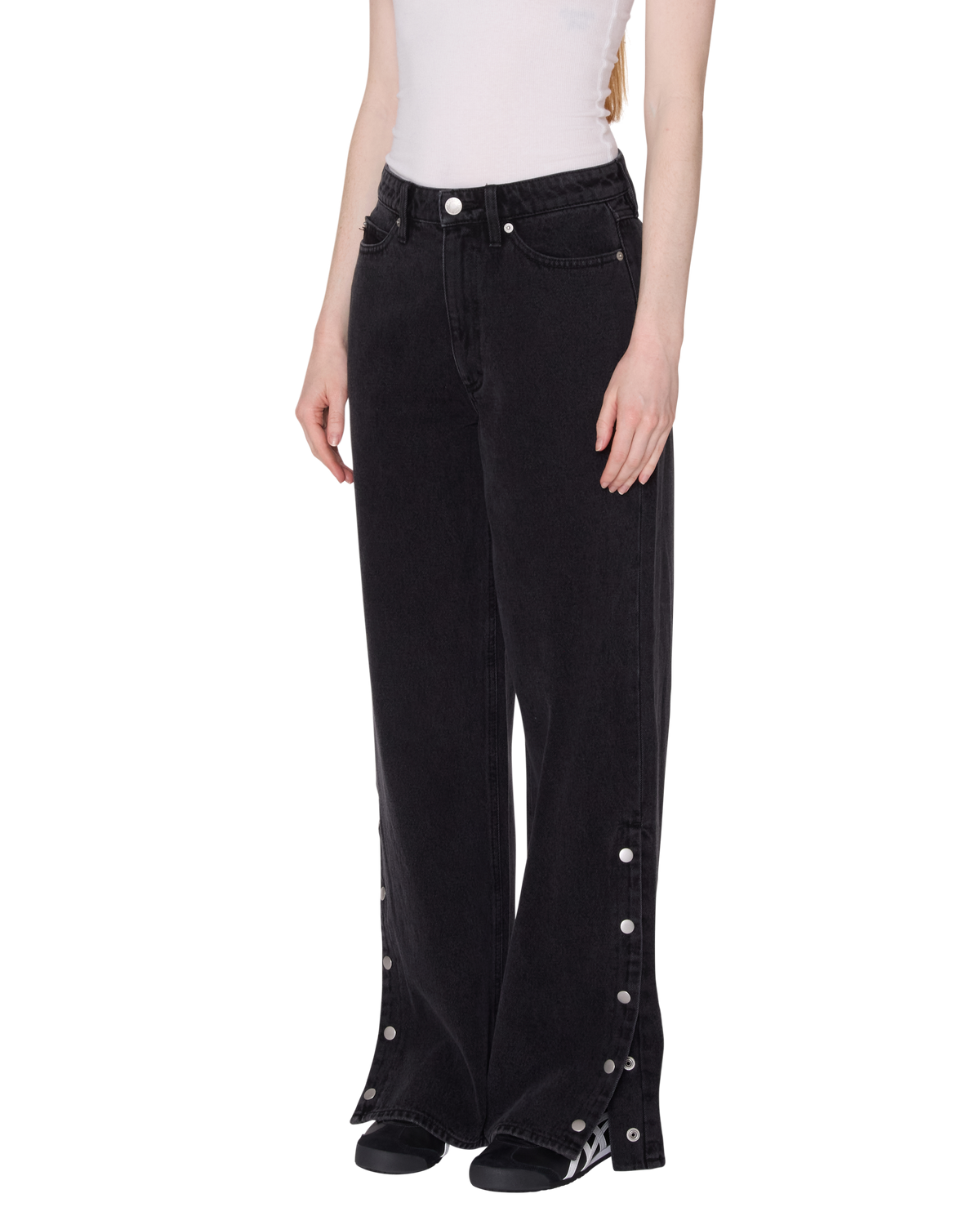 PENELOPE SIDE SNAP DENIM - FADED BLACK