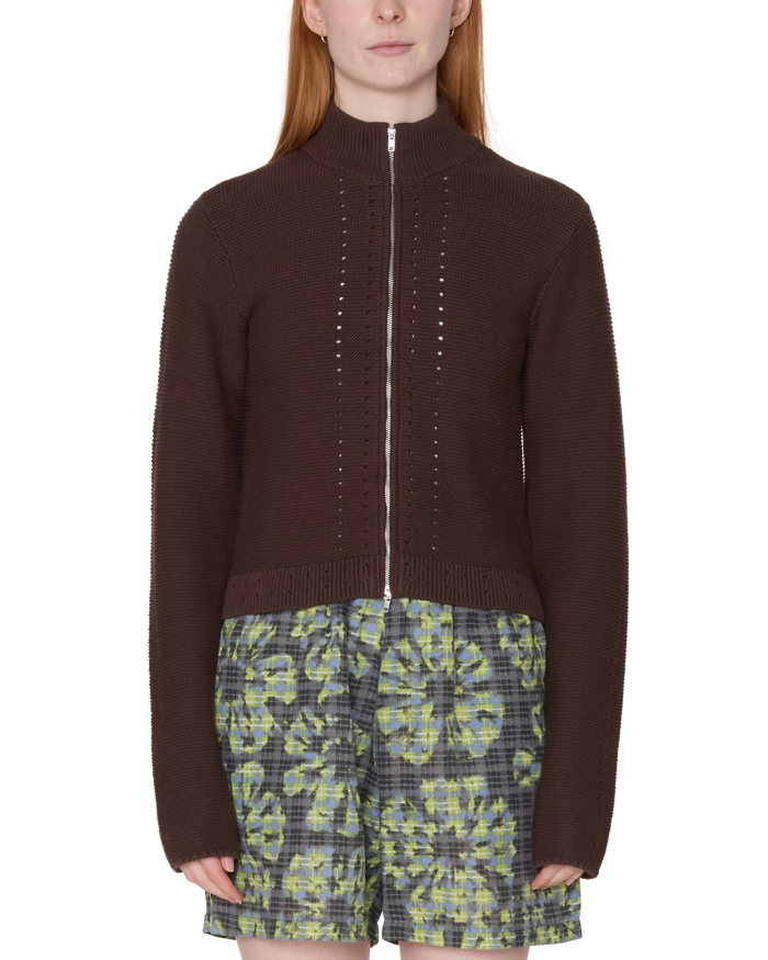 MEREDITH MOCK ZIP SWEATER - CHOCOLATE