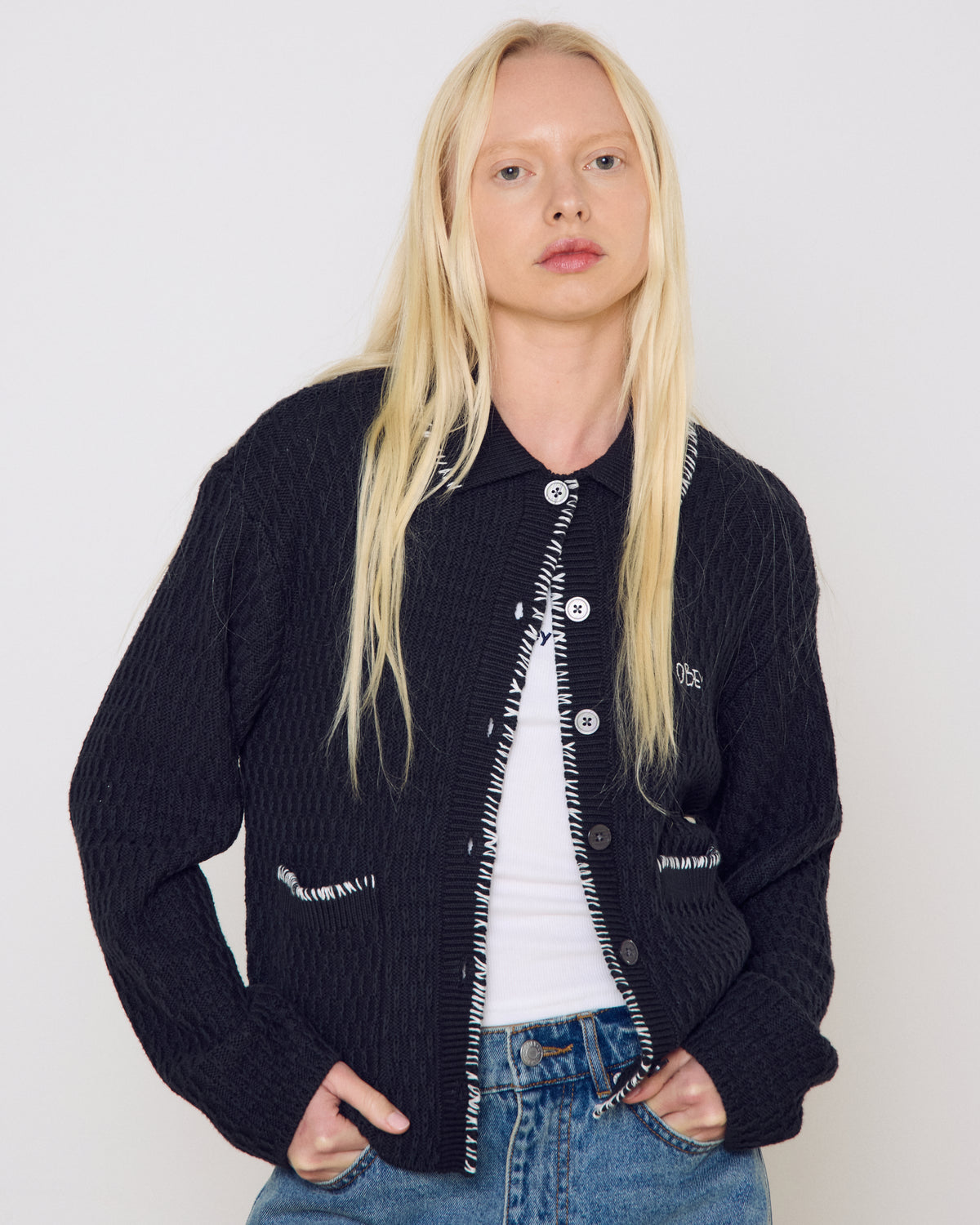 AMELIE BUTTON DOWN SWEATER - OFF BLACK