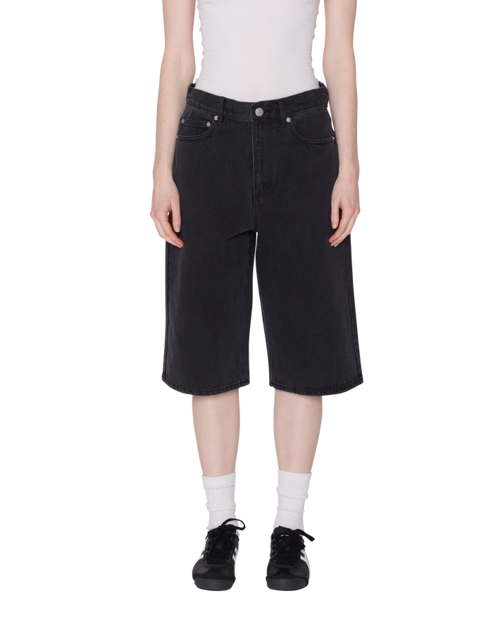 KARINA LONG DENIM SHORT - WASHED BLACK