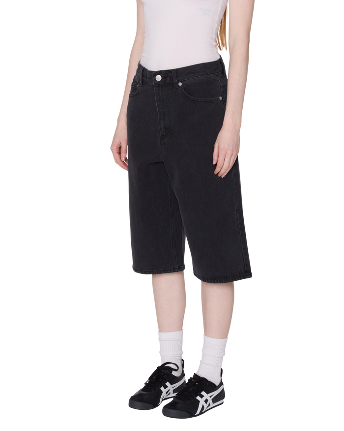 KARINA LONG DENIM SHORT - WASHED BLACK