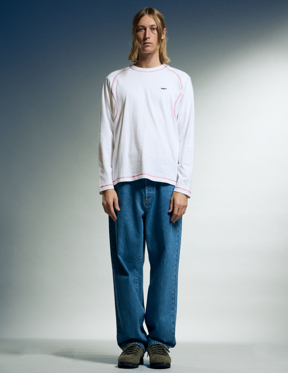 AARON CONTRAST STITCH LS SHIRT - WHITE MULTI