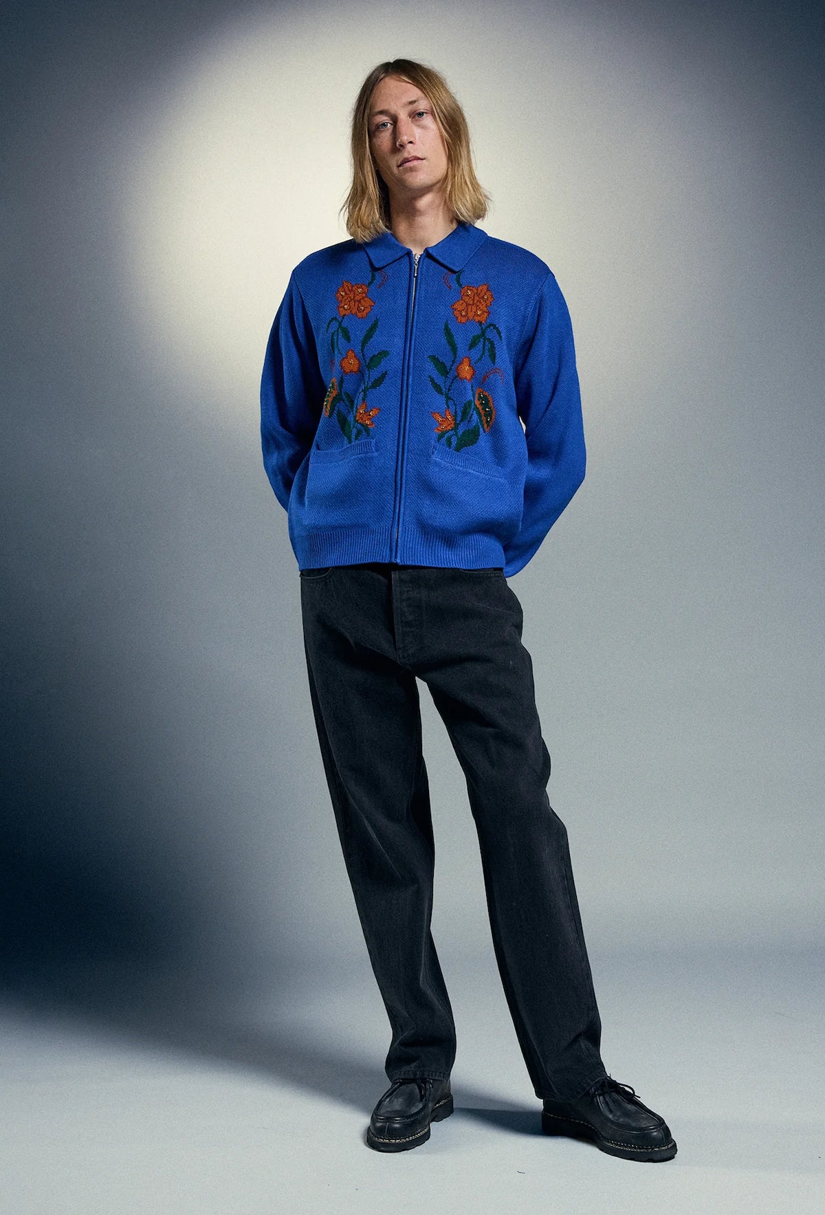 OBEY FLORAL ZIP CARDIGAN - SURF BLUE