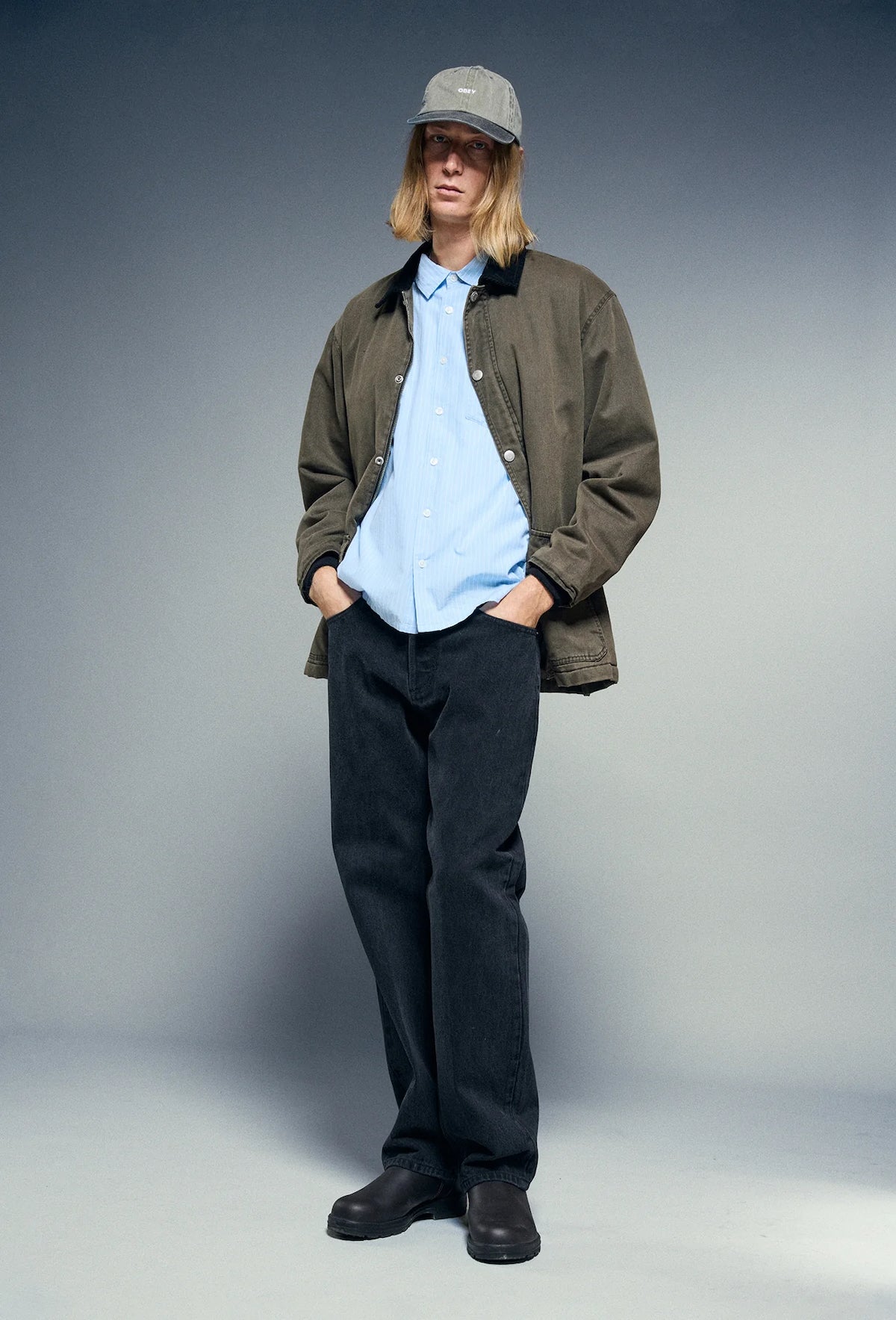 OBEY CADEN WORK JACKET - MERMAID FADED WASH