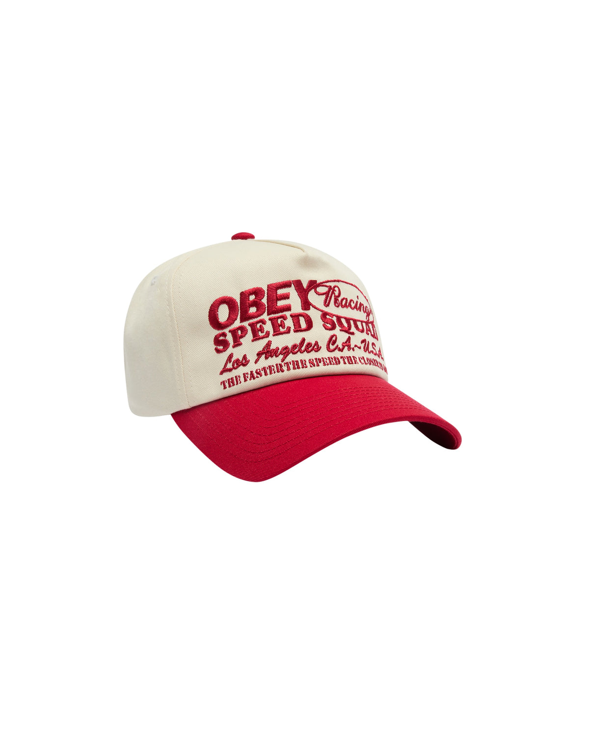 OBEY SPEED SQUAD 5 PANEL SNAPBACK - TRUE RED MULTI