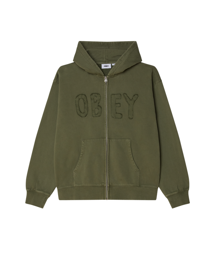 HYBRID FADED ZIP HOOD - DEEP LICHEN GREEN FADED WASH