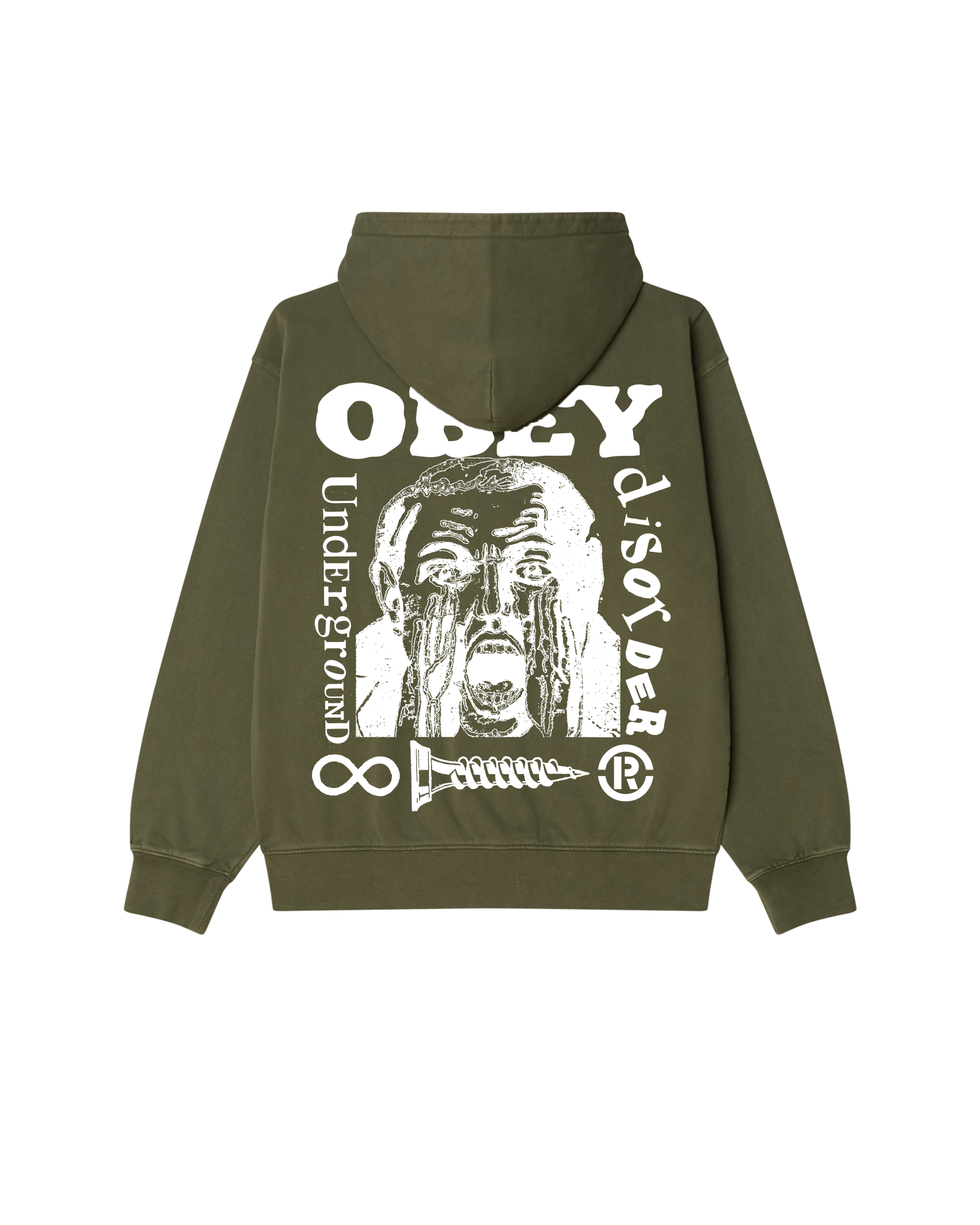 UNDERGROUND FADED HOOD - DEEP LICHEN GREEN FADED WASH