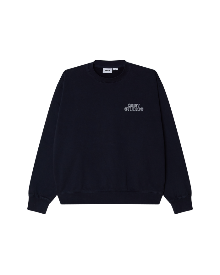 OBEY STUDIOS FADED CREWNECK - DARK NAVY FADED WASH