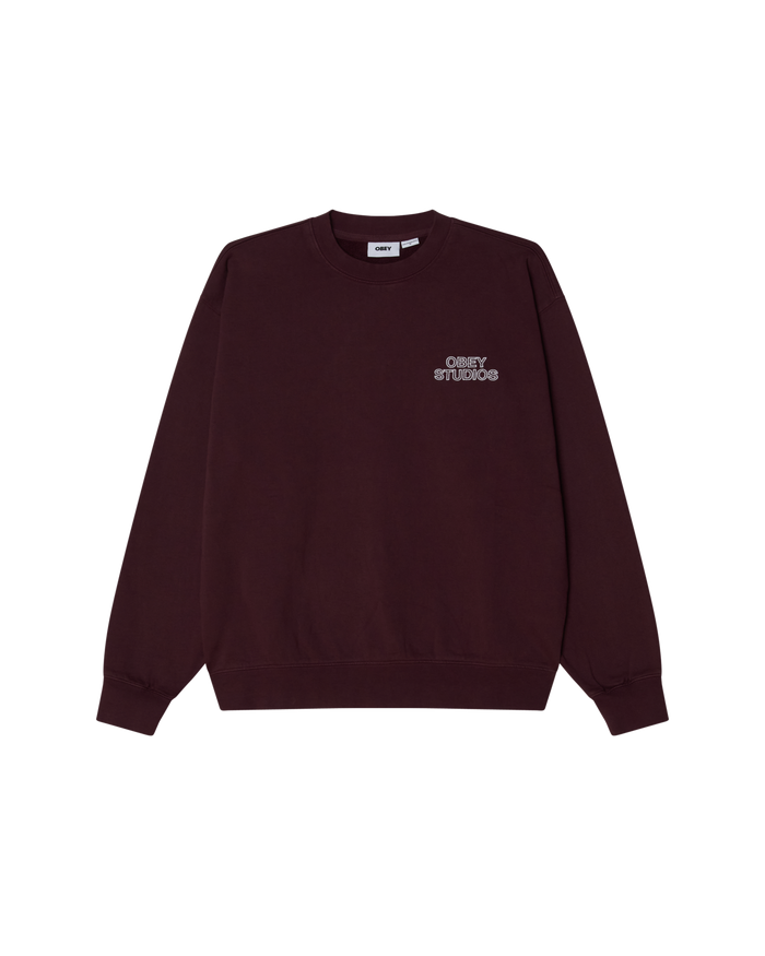 OBEY STUDIOS FADED CREWNECK - WINETASTING FADED WASH