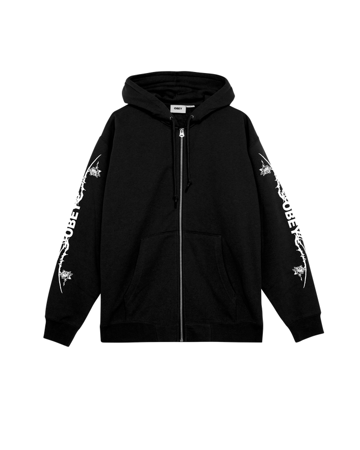 TRIBAL ROSE ZIP HOOD - BLACK