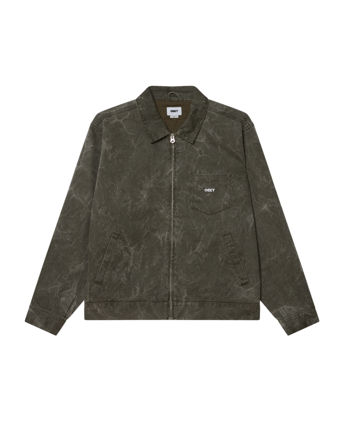 OBEY WORKMAN ZIP JACKET - BLACK OLIVE WRINKLE WASH