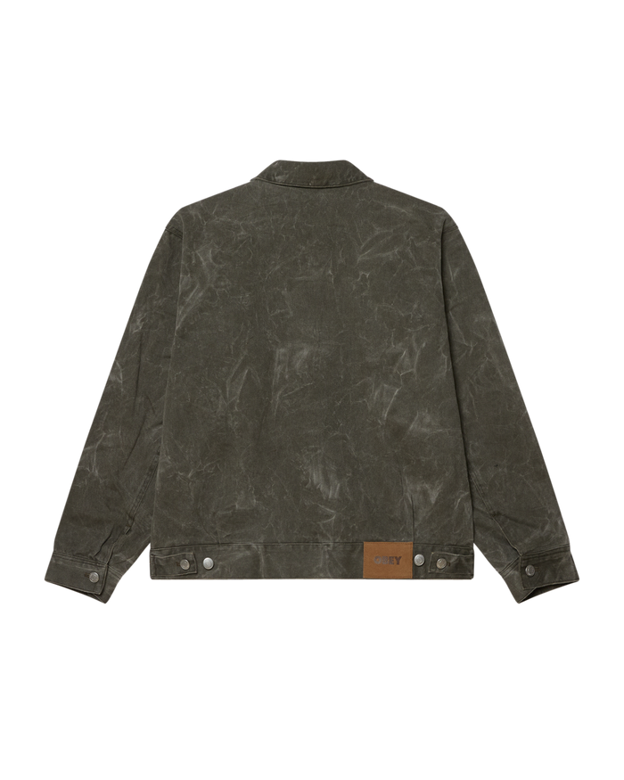 OBEY WORKMAN ZIP JACKET - BLACK OLIVE WRINKLE WASH