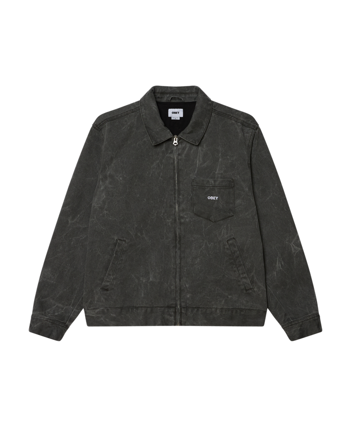 OBEY WORKMAN ZIP JACKET - BLACK WRINKLE WASH